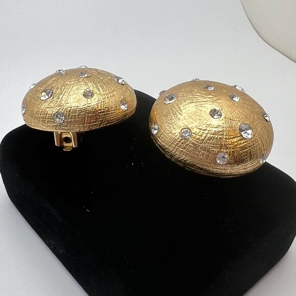 Christian Dior Swarovski Polka Dot Dome CLIP Earrings - Picture 3 of 6